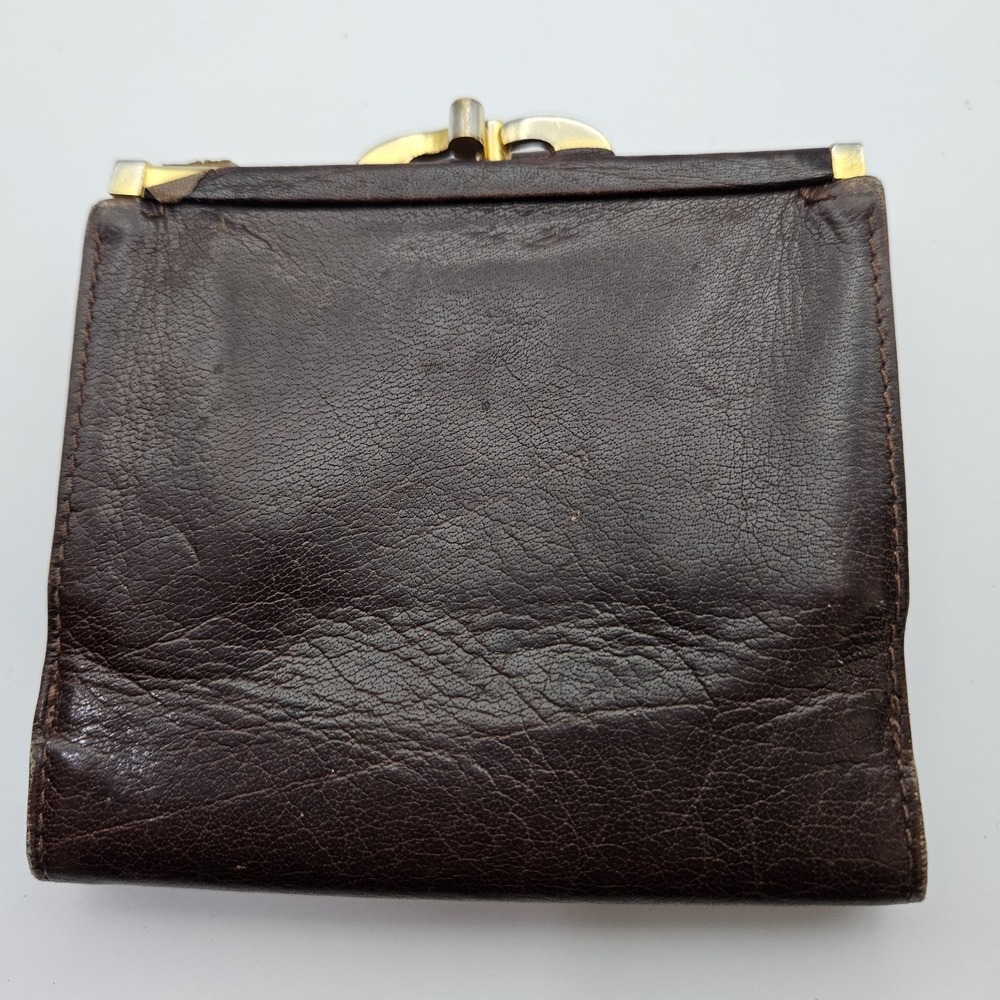 L.S. Ayres Women's‎ Unisex Wallet Brown Leather Vintage Made in Italy Kiss Lock - Picture 3 of 13